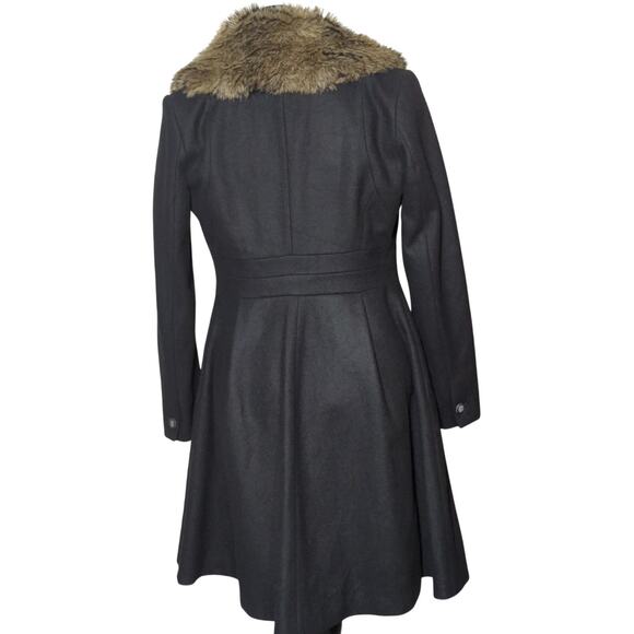 H&M Womens Size 8 Black Wool Blend Coat Faux Fur Collar Vintage Style Jacket - Picture 4 of 16